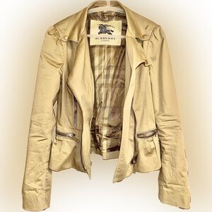 Burberry Moto Peplum Jacket Tan with Gold Accents